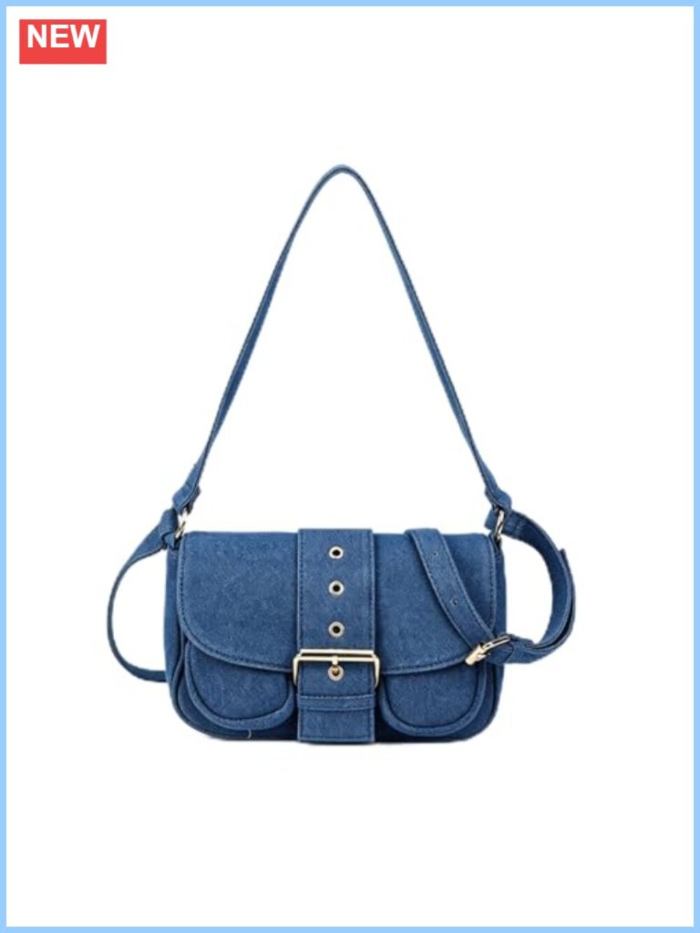 Vintage Denim Crossbody Bag for Women Small Saddle Purse with Magnetic Clasp